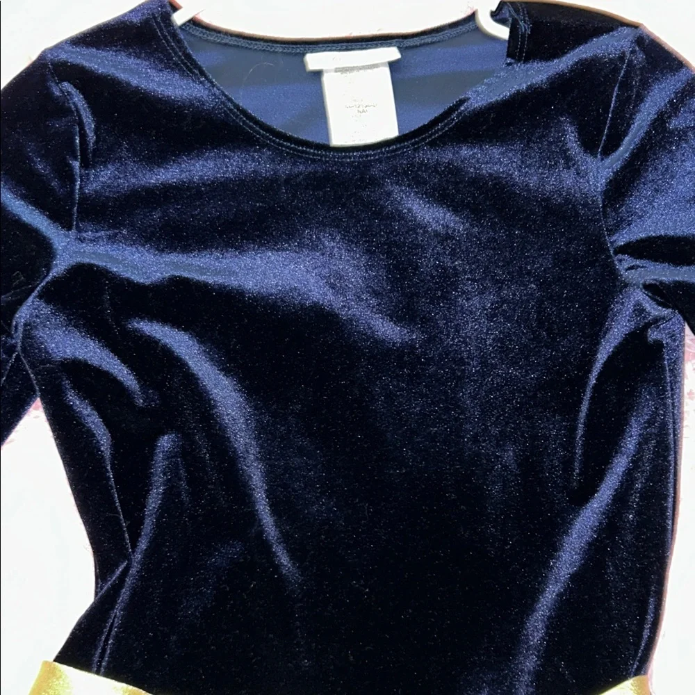 Bonnie Jean Navy Velvet Dress with Gold Bow